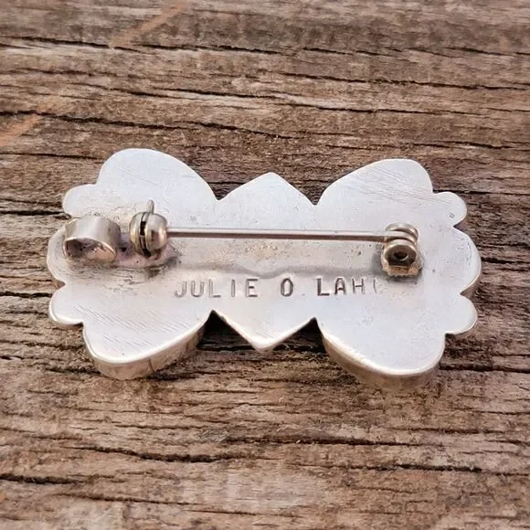 Zuni Julie Ondelacy Lahi Sterling Native American Turquoise Dual Pendant Brooch - Picture 6 of 7